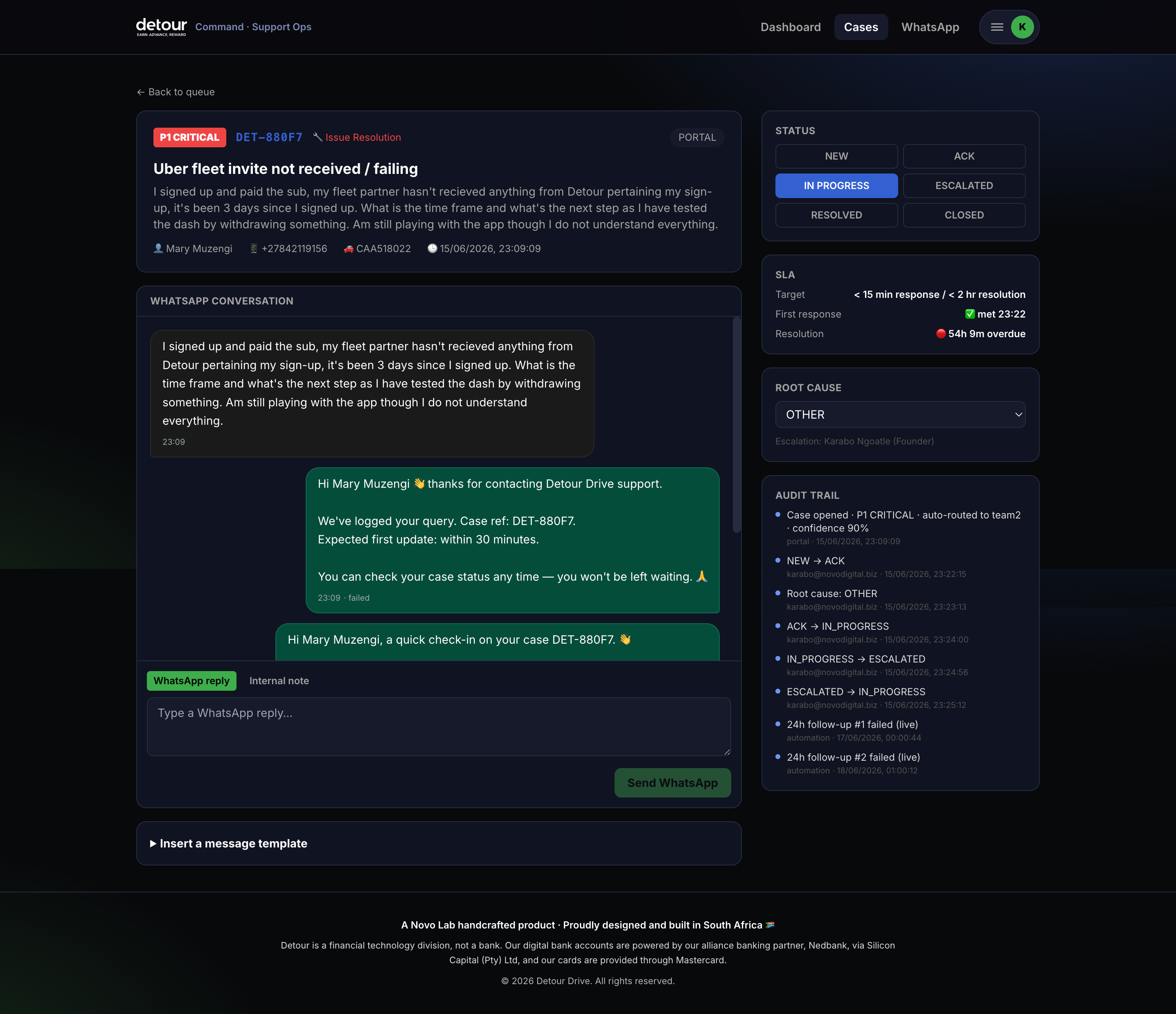 Detour support ops case