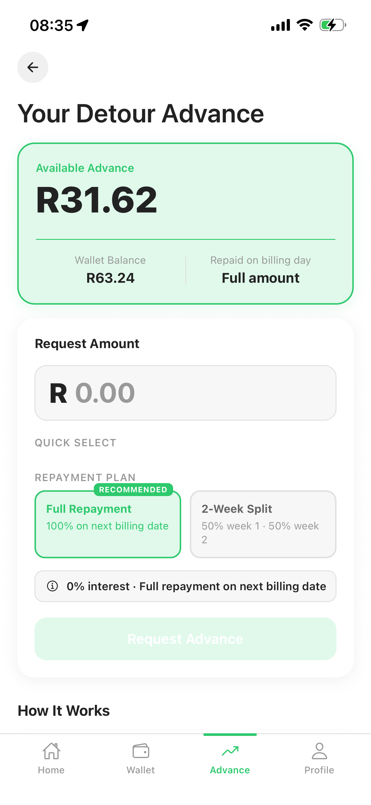 Detour cash advance request