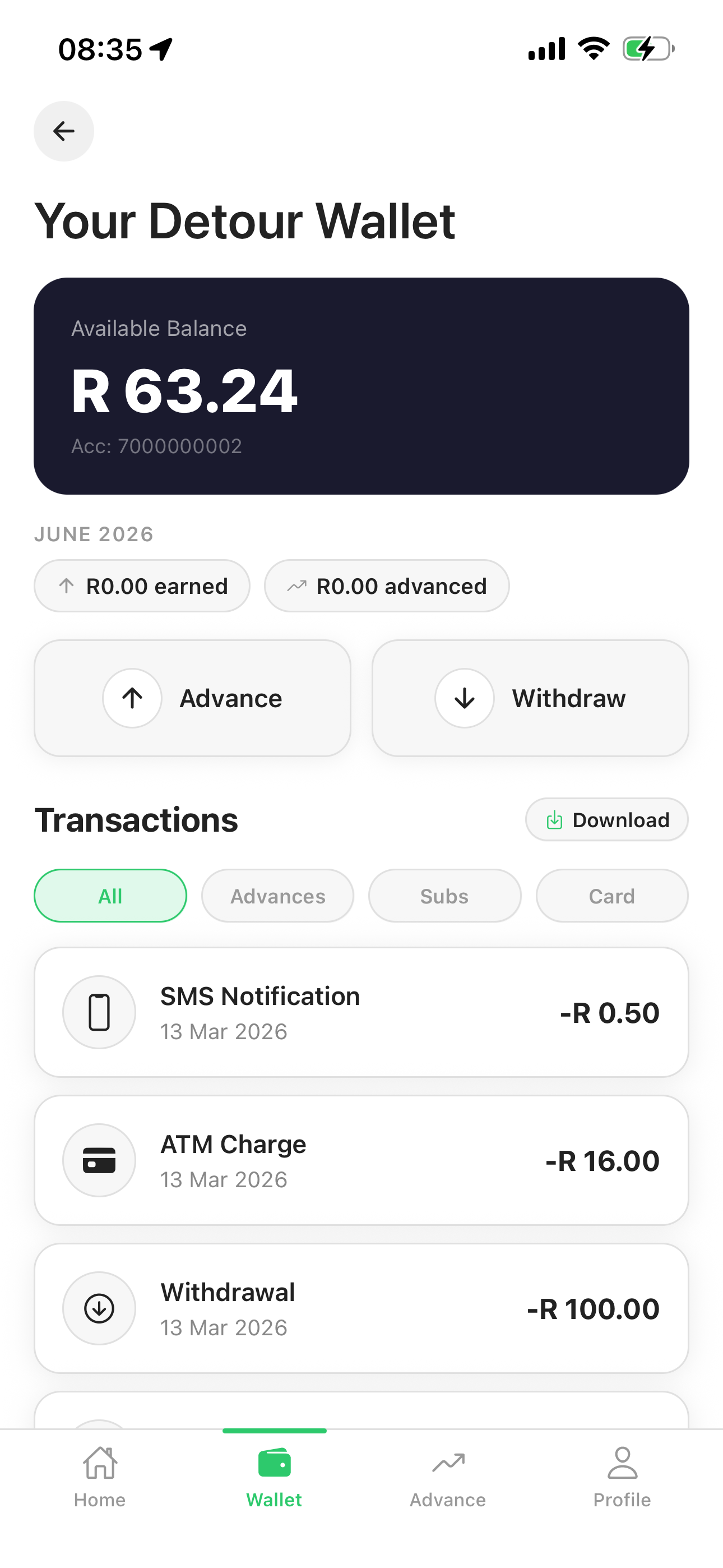 Detour driver wallet
