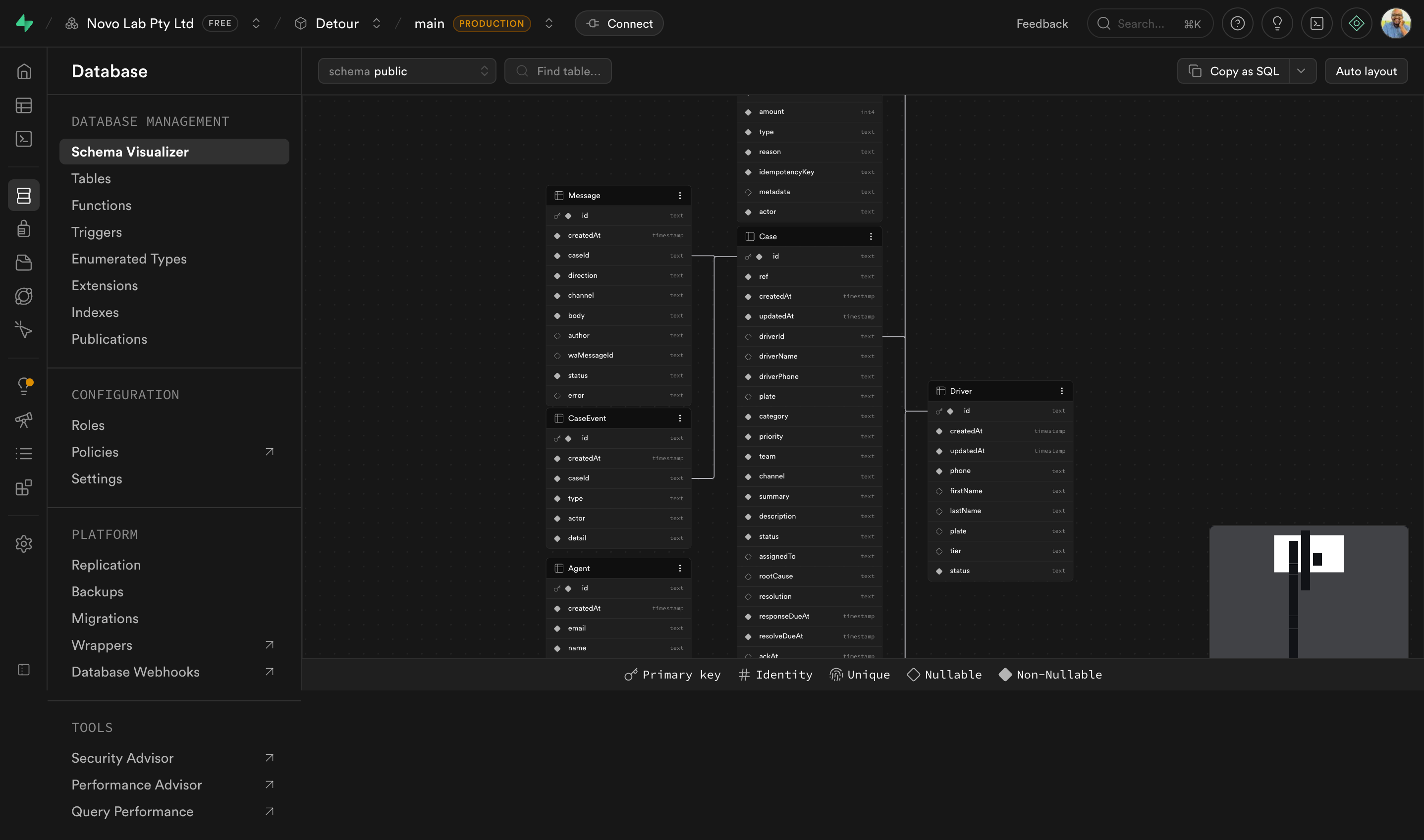 Detour database schema