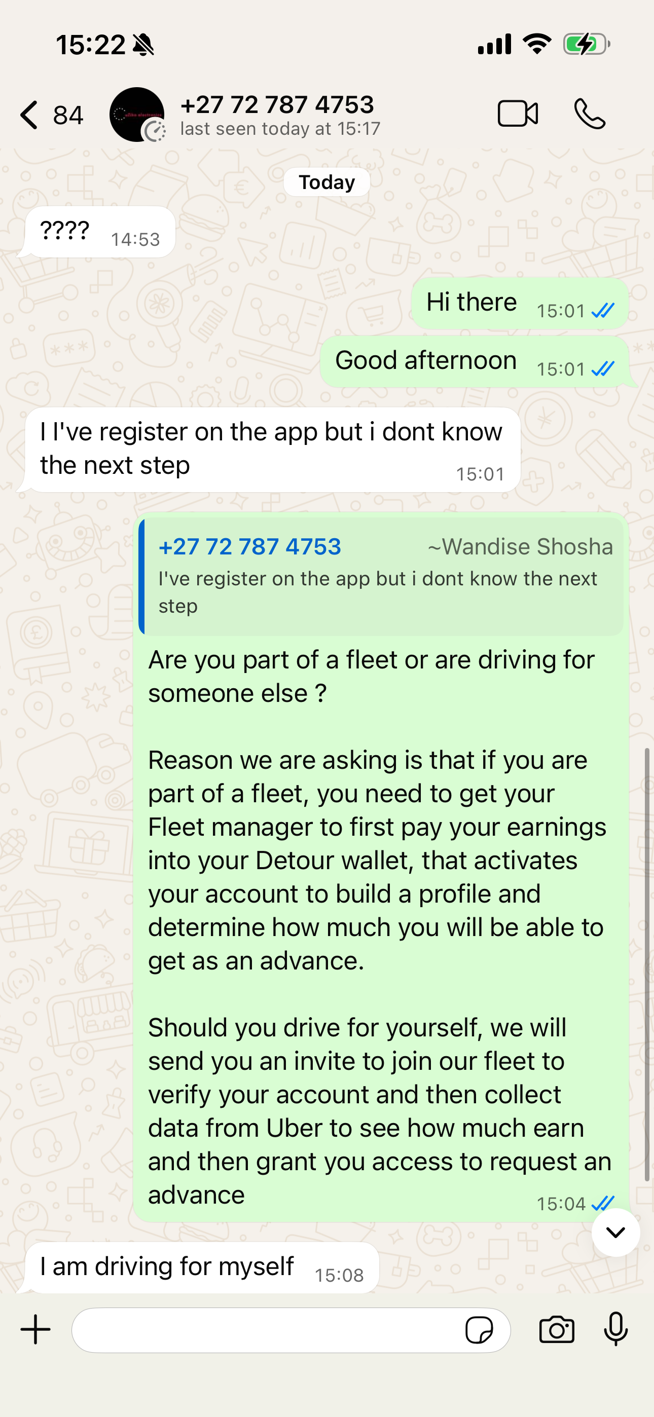 Driver onboarding over WhatsApp
